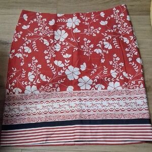 Ann Taylor Loft Womens 10 Skirt Floral Pencil Striped Red White EUC Mint!